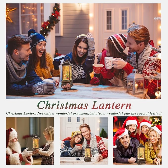Christmas Snow Globe Lantern Christmas Decorations, Xmas Gifts Christmas Vintage Home Decor Indoor,Christma Lantern Sparkling with Music 6H Timer, Holiday Party Gifts(Christmas Tree)
