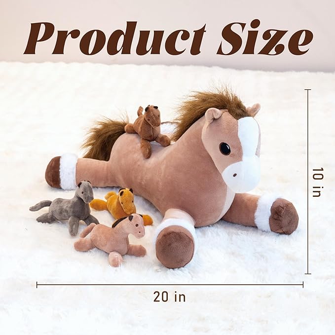 5Pcs Horse Stuffed Animal, Large Mommy Horse Stuffed Animal with Babies Inside, 3.3 lbs Weighted Pony Stuffed Animals, Soft Plush Toy for Kids Boys Girls on Birthday Children's Day Christmas