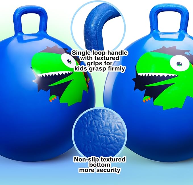 ZOOJOY 20 Inch Hopper Balls for Kids 5-12, Sit On Bouncy Ball with Handle, Inflatable Hippity Hop for Indoor/Outdoor Play, Dinosaur Jumping Toys for Boys & Girls Gifts with Air Pump