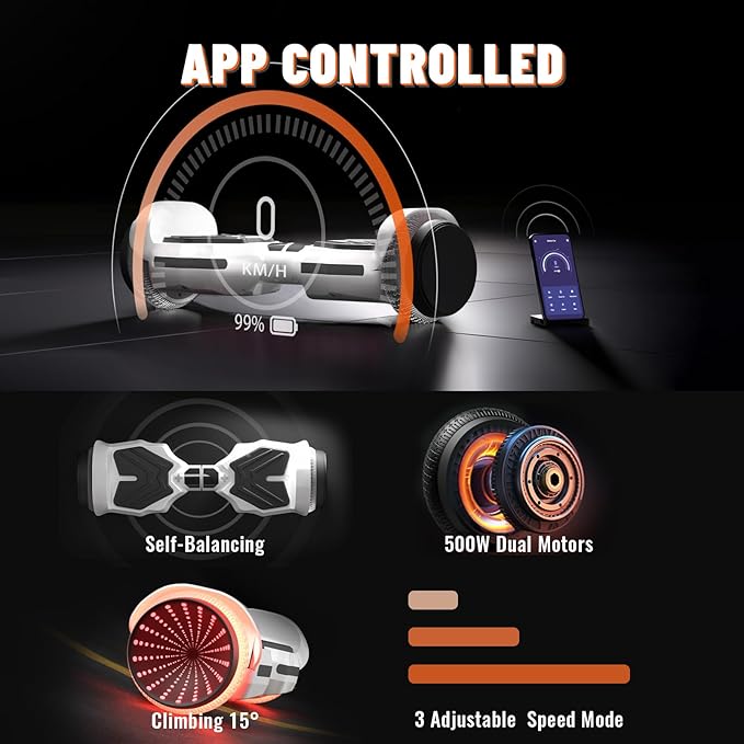 Scooter, Colorful LED Light-Up Wheels, Bluetooth Speakers and APP, Dual 250W Motors, 8.5 mph Max Speed & 8.5 Miles Max Range, Gifts for Kids Adults Girls Boys