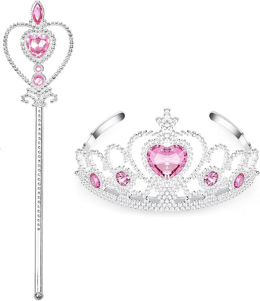 S & E TEACHER'S EDITION 2Pcs Princess Crown and Wand, for Little Girls, Jewelry Toy Princess Costume Accessories, Christmas Gifts Set
