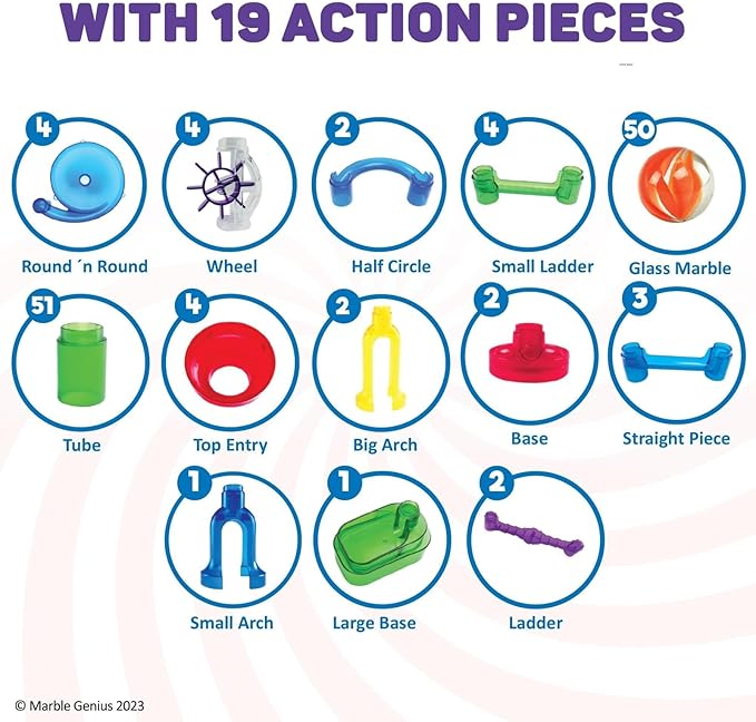 Marble Genius Marble Run - 130 Complete Pieces Maze Track Easter Toys for Adults, Teens, Toddlers & Kids Aged 4-8 Years Old, (80 Translucent Marbulous Pieces + 50 Glass-Marble Set), Starter Set