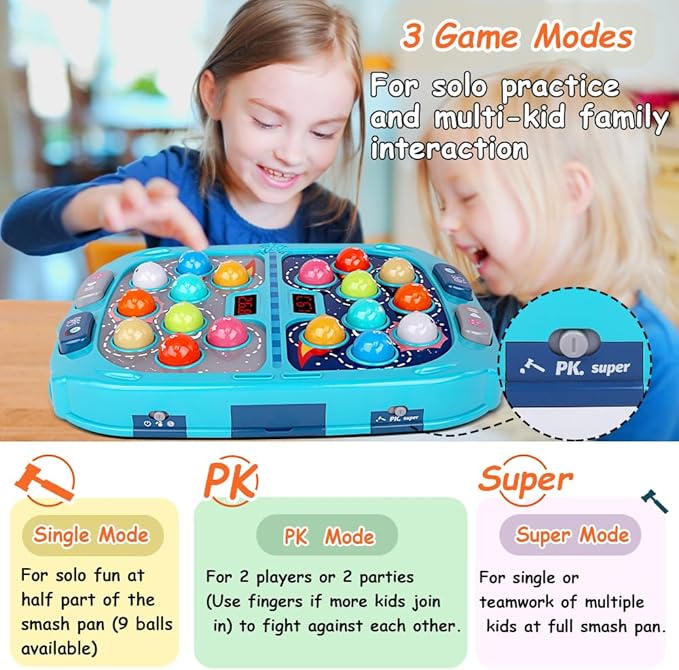 Whack Game Mole for Toddlers, Toys for 3-12 Year Old Boys and Girls, Pounding Game for Kids,Gifts for 3 4 5 6+ Year Old Boys, Interactive Educational Toy with Sound and Light,PK Mode with 2 Hammers