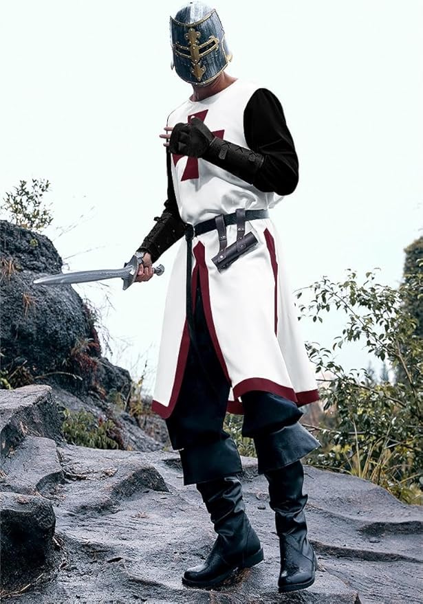 Runcati Mens Medieval Crusader Knights Tunic Renaissance Warrior Templar Cosplay Costumes Tops
