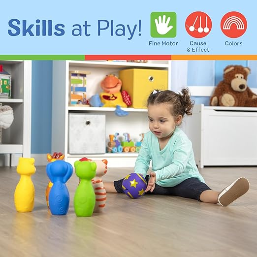 Melissa & Doug K’s Kids Bowling Friends Set, Soft Animal-Themed Pins & Ball with Carry Case, Travel-Friendly Bowling Game Sports Toy, Indoor & Outdoor Toddler Toys for Kids Ages 2+