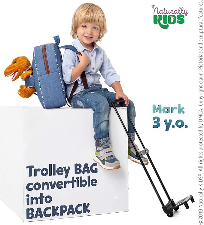 Toddler Luggage for Boys w Dinosaur Toys, Kids Rolling Backpack for Boys, Toddler Suitcase, Gifts for 3 4 5 6 Year Old