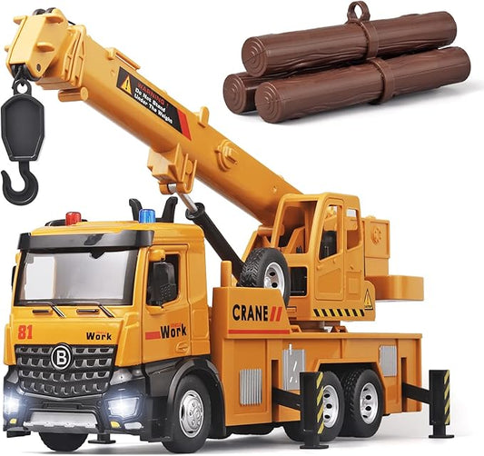 Children Crane Toy Metal DieCast Crane Model，Construction Truck Toys with Simulated Sounds and Lights，Suitable for Ages 3 and Up Toy Crane for Boys