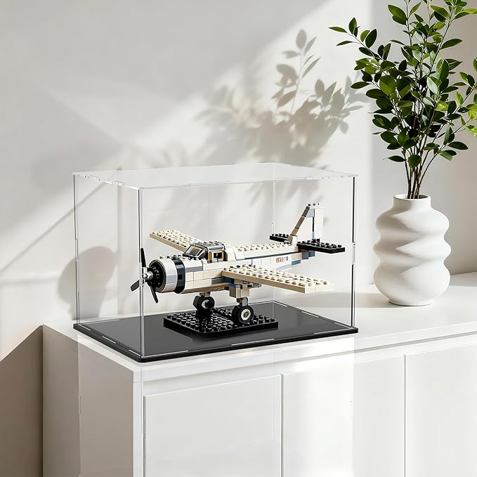 Acrylic Box with Matt Black Base, Simple Self-Assembly Clear Acrylic Display Case, 16x13x13 inch Showcase with Lid for Collections, Figures and Miniture House