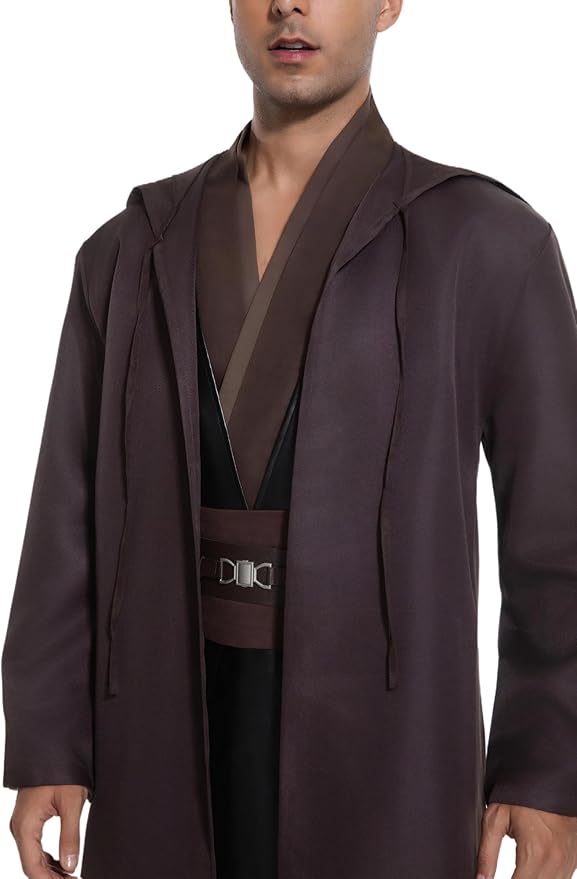 Men's Hooded Robe Tunic Cosplay Costume Knight Cloak Tunic Uniform Pants with Belt Full Set Halloween Outfits