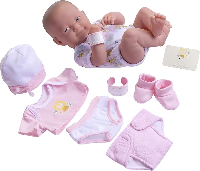 8 piece Layette Baby Doll Gift Set | JC Toys - La Newborn Nursery | 14" Life-Like Smiling Doll w/ Accessories | Pink | Ages 2+, Pink Smiling