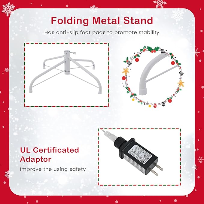 GOFLAME 6FT Pre-Lit Artificial Christmas Tree Snow Flocked, Hinged Xmas Tree with 808 PVC Branch Tips, 350 LED Lights & 8 Lighting Modes, Holiday Decoration Tree for Home, Office, Party, Pink