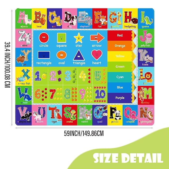 ABC Play Carpet for Kids – Extra Large Preschool Rug with ABCs, Numbers, Animals, and Colors for Playroom & Classroom - (59X39.4Inches)