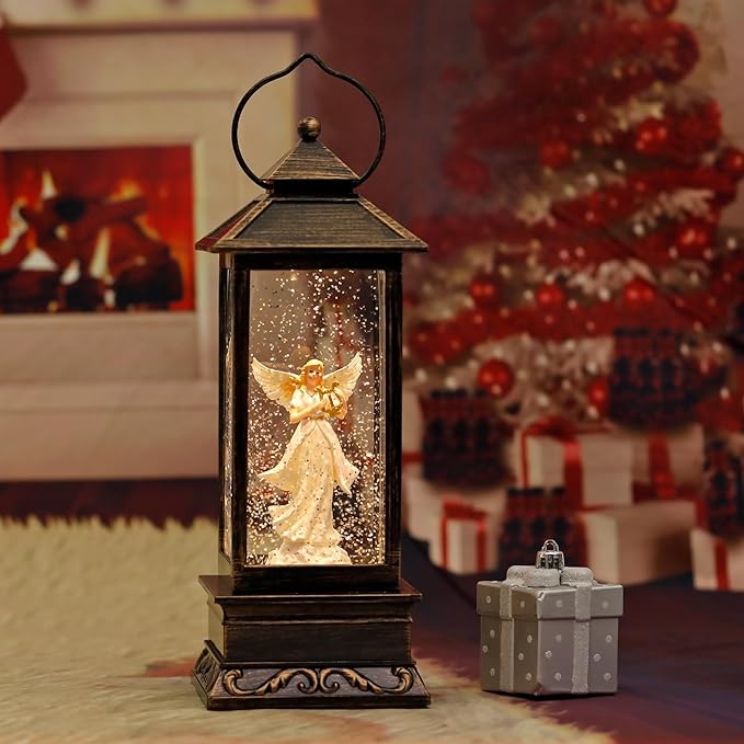 Snow Globe, Christmas Decorations, Battery Operated & Plug-in Musical Lighted Christmas Snow Globes, Christmas Ornaments, Thanksgiving, Indoor, Party, Table Decorations, Christmas Decor (Angel)
