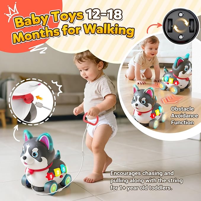 Toddler Toys for 6-12-18 Month, 3-in-1 Musical Puppy Toy, Crawling & Walking Toys for 1 Year Old Boy Girl Gifts, Bilingual Learning Educational for 7 8 9 10 Months Developmental Toy