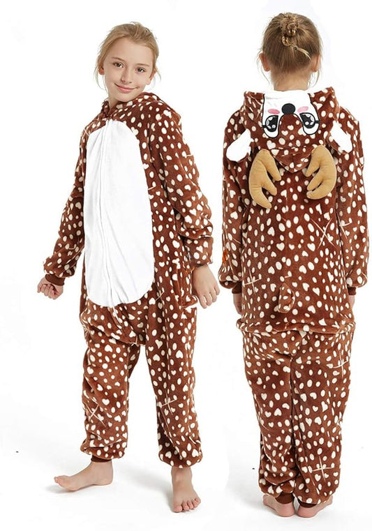 Kid Reindeer Onesie Pajamas Deer Christmas Halloween Costume Boy Girl Animal Onepiece, Dot Deer, 120cm