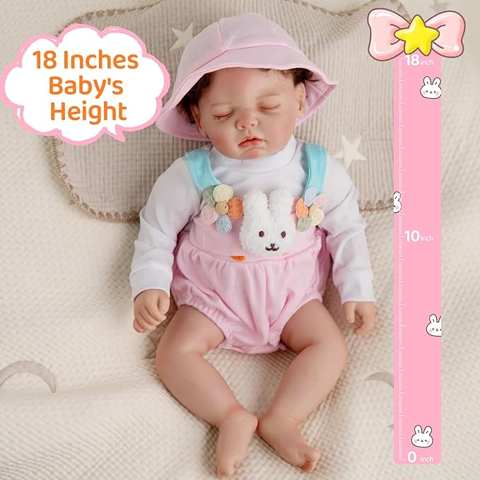 Jirachi 18- Inch Lifelike Reborn Baby Dolls, Adorable Real Life Soft Body Sleeping Baby Girl, Realistic Reborn Baby with Toy Accessories for Kids