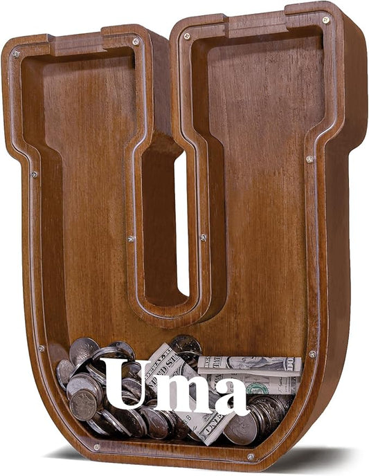 Personalized Wooden Letter Piggy Bank for Kids Larger Letter Piggy Bank for Boys and Girls Initial Coin Bank Customized Piggy Bank Perfect Wood Kids Money Bank for Birthday and Festival