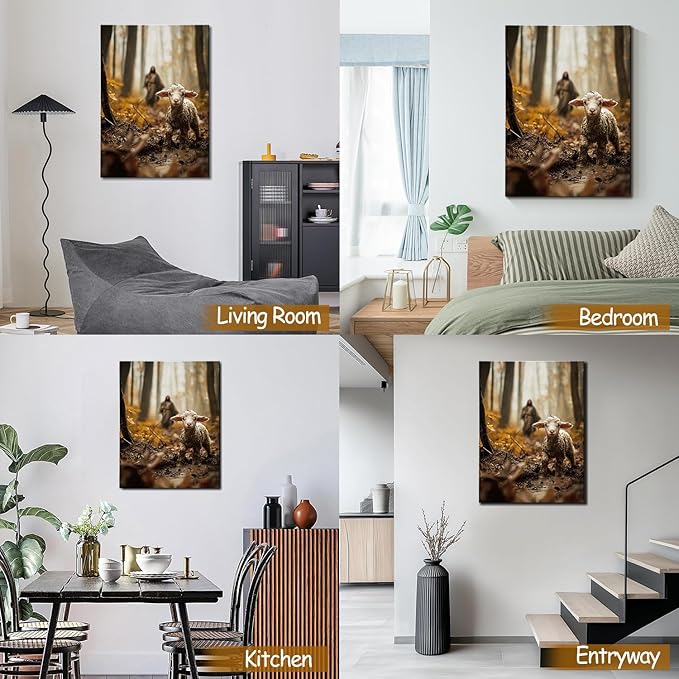 AbcCustomize Jesus Running After Lost Lamb Christian Wall Decor, Religious Wall Decor for Home, Jesus Wall Art Canvas Prints Ready to Hang, Inspirational Christian Art for Prayer Room, Baptism Gift