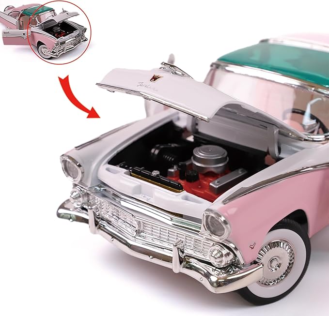 1955 Ford Crown Victoria 1/18 Scale Die-Cast Metal Model Premium Classic Vintage Alloy Cars with Display Case, with Opening Doors, Best Gift for Men, Dad & Kids 14+ Years (Pink)