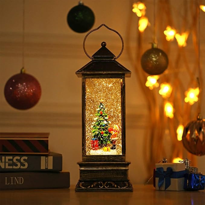 Christmas Snow Globe Lantern,Christmass Lantern with 8 Christmas Theme Music,Christma Snow Globe Gifts Water Glittering Swirling Christma Home Decoration (Christmas Tree)