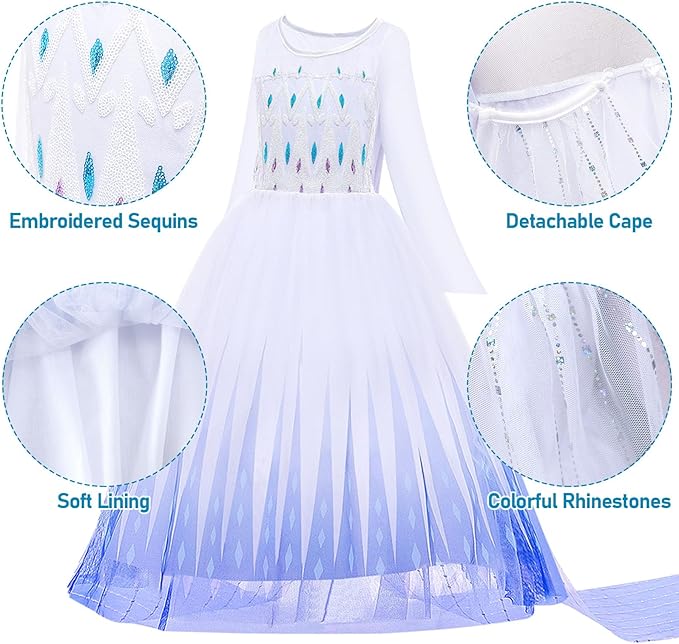 G.C Princess Dress Costume for Girls Toddler Princess Dress Up Clothes With Toys Crown Wig Wand Accessories Halloween Cosplay