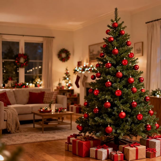 2.36" Christmas Balls Christmas Tree Ornaments Shatterproof Plastic Holiday Ornament Festival Hanging Ball Holiday Decorations Set of 24pcs