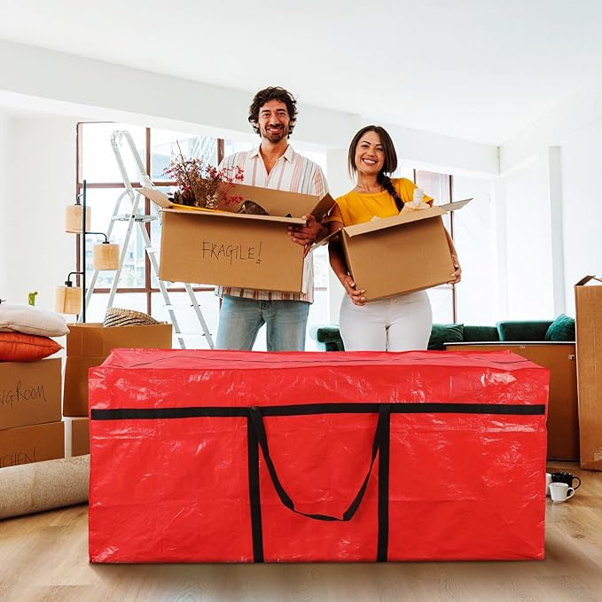 Windyun 4 Pack 168 Gallon Extra Large Storage Bags XXL Moving Bags with Zipper Handles Heavy Duty Jumbo Big Totes Box for Halloween Skeleton 4-12 Feet Christmas Tree Storage College Dorm Cloth (Red)