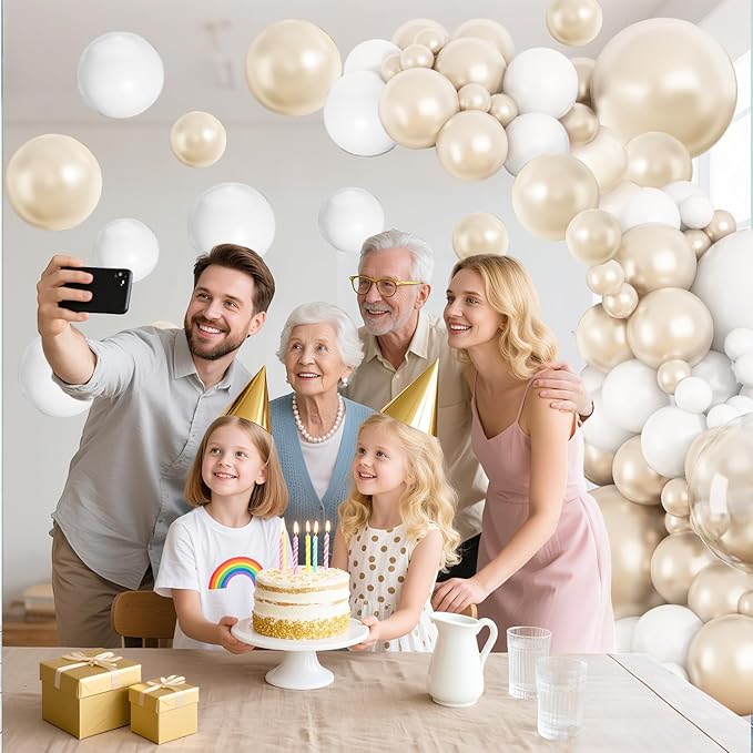 Pearl White Balloon Arch Kit Double-Stuffed Pearl Sand White Balloon Garland Different Sizes 18/12/10/5 Inch Pearl White Clear Balloons for Wedding Bridal Shower Anniversary Birthday Party Decor