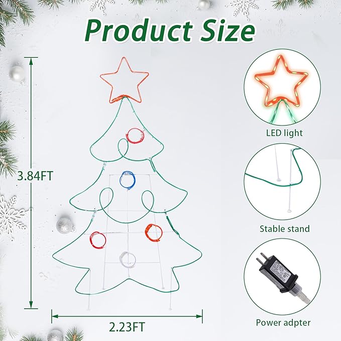 Outdoor Christmas Tree Decoration Christmas Lighted Xmas Tree with Star Neon Rope 126 LED Lights Decoration for Xmas Home Pathway Lawn Party Display