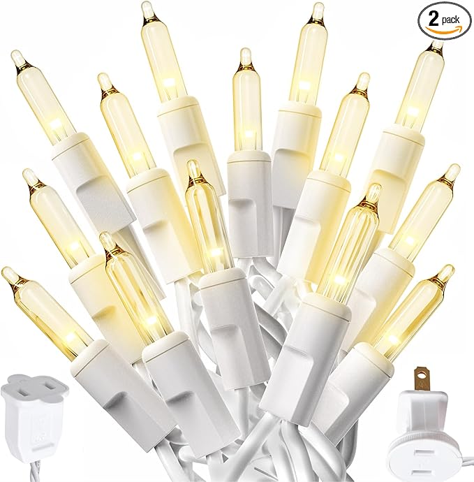 PREXTEX 300 Count Clear Christmas Tree Lights with White Wire - 60 ft Warm White Twinkle Lights for Indoor or Outdoor Use - Holiday Fairy String Lighting for Christmas Trees, Patios, and More