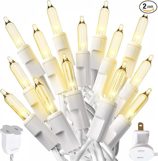 PREXTEX 300 Count Clear Christmas Tree Lights with White Wire - 60 ft Warm White Twinkle Lights for Indoor or Outdoor Use - Holiday Fairy String Lighting for Christmas Trees, Patios, and More