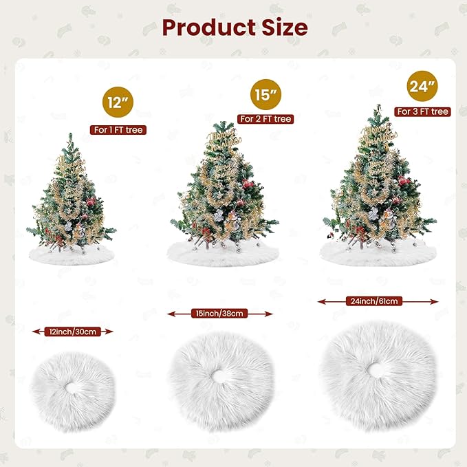 iMucci 12inch Mini Wool Fur White Tree Skirt Small Christmas Tree Skirt Snowy White Plush Velvet Tabletop Christmas Tree Skirt Holiday Party Decoration