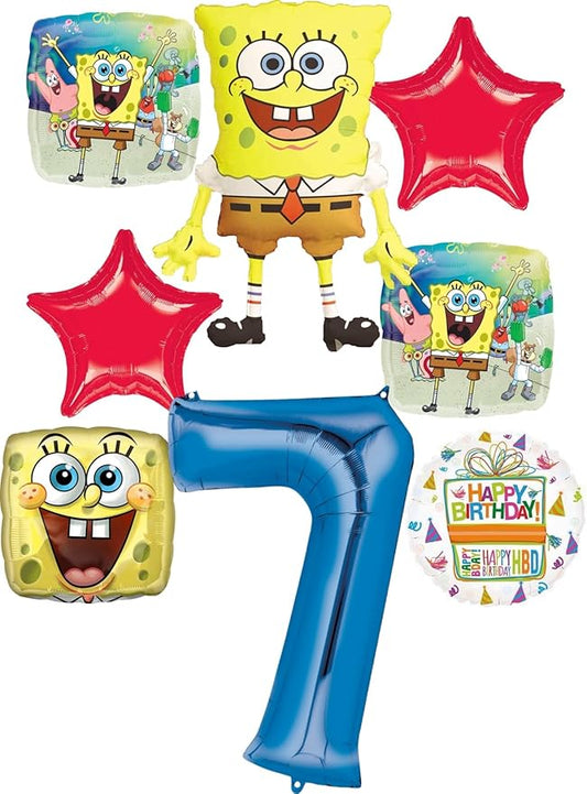 Spongebobs 7th Birthday Party Supplies 8pc Foil Balloons Bouquet Decorations