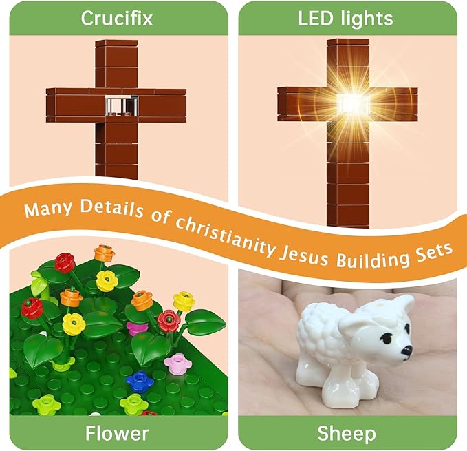 Jesus Building Block Set, The Shepherd God，Compatible with Lego Jesus Building Toy, Bible Story Jesus Figures with LED Light，Easter, Christmas, Christian Gift for Adults and Kids Age 6+(324PCS)