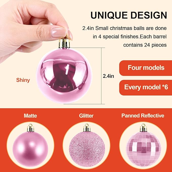2.36" Christmas Balls Christmas Tree Ornaments Shatterproof Plastic Holiday Ornament Festival Hanging Ball Holiday Decorations Set of 24pcs