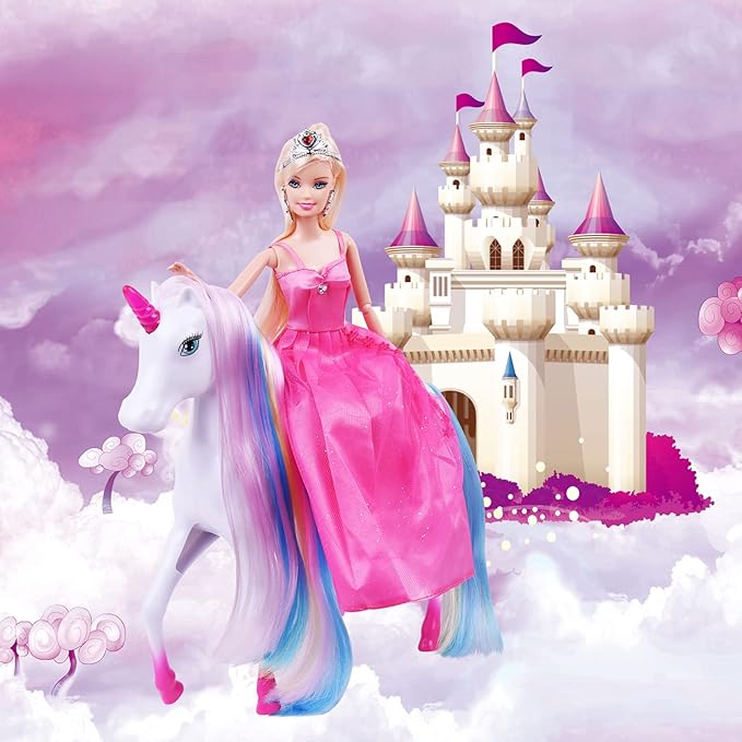 BETTINA Magical Lights Unicom and Princess Doll, Horse Toys Playset, Unicorn Toys Princess Gifts for 3 to 7 Year Olds Girls Kids