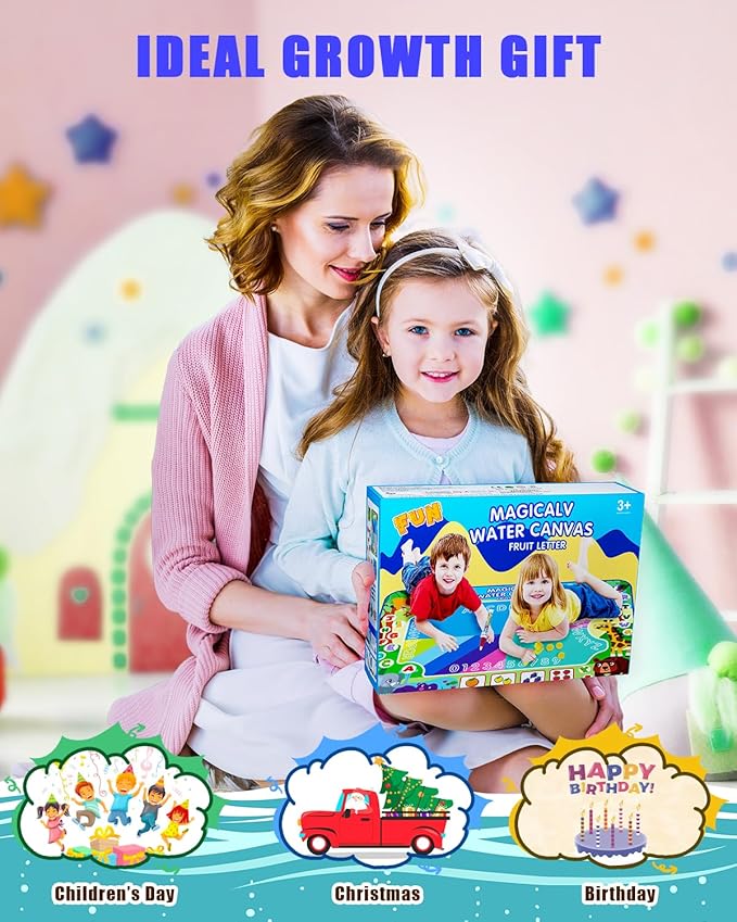 2 in 1 Water Doodle Mat,60 x 40 Inch Extra Large Drawing Mat with Backpack,Hopscotch Rug Design on Back,Educational Toys Gifts for Kids Boys Girls,Mess Free Painting for Toddlers Age 3-12 Year Old