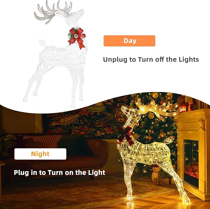 Tangkula 4.4 FT Christmas Lighted Reindeer, Outdoor Yard Christmas Decorations with 120 LED Lights, Artificial Xmas Décor with Stakes and Zip Ties, Indoor/Outdoor Festive Holiday Decoration