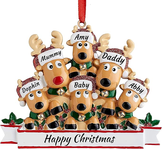 Personalized Deer Family of 2,3,4,5,6,7,8 Christmas Tree Ornament 2025 Custom Name Cute Santa Reindeer Christmas Decoration Xmas Gift