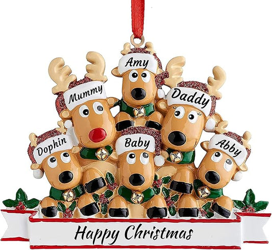 Personalized Deer Family of 2,3,4,5,6,7,8 Christmas Tree Ornament 2025 Custom Name Cute Santa Reindeer Christmas Decoration Xmas Gift