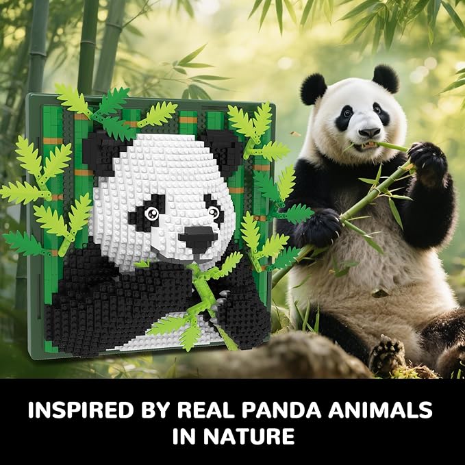 Panda Animal 3D Wall Art Micro Mini Building Blocks Set, Unique Home Wall Decor or Table Display, No Compatible with Lego Set, Ideal Gift Toy for Adults & Teens (1142 PCS)