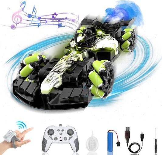 2.4GHz Gesture Sensing Remote Control Car - 360° Spin High Speed Drift F1 Formula Racing, with Spray, Music & Light, 2 Control Mode, Toy for Kids 8-12 Year Birthday Coolest Best Toy (Green)