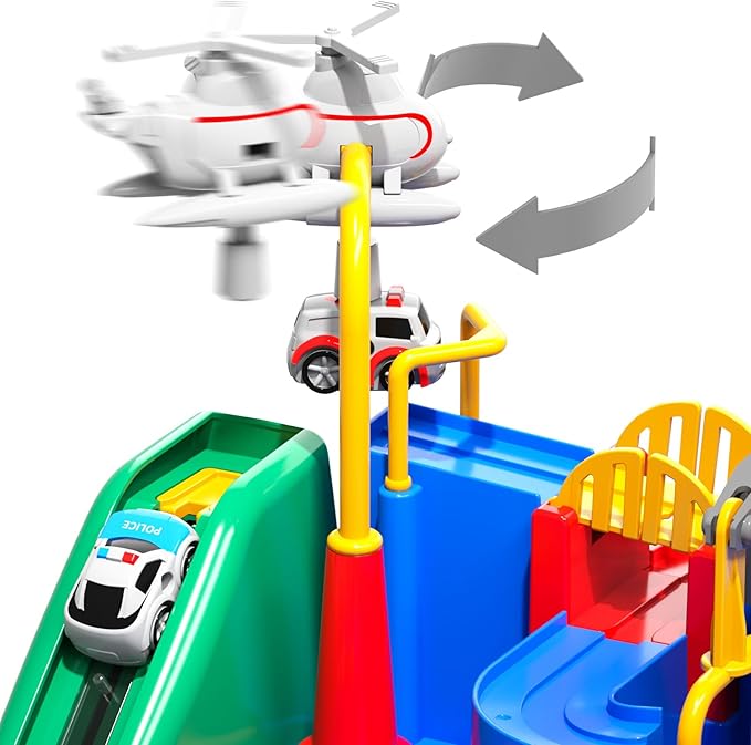 TEMI Boys Toys Car Track, Kids Race Track City Adventurous Car Toy for 3 4 5 6 7 Years Old Boys Girls - Car Toys with 3 Cars, Car Track Toys for Boys Age 3, Birthday Gifts Toys for Boys 3-5 Years Old