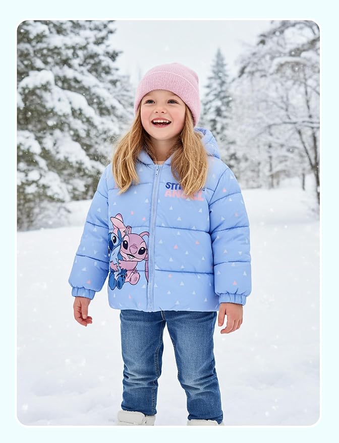 Disney Stitch Frozen Elsa Minnie Mouse Toddler Girl/Boy Puffer Jacket Kids Heavyweight Hooded Warm Winter Down Coat 2-13Years