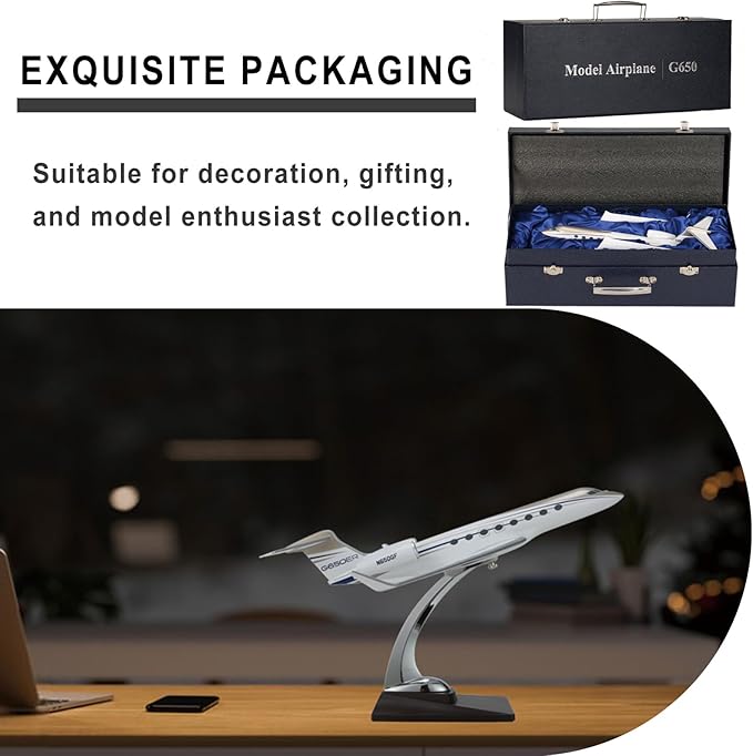 1:100 Scale Model Aircraft Gulfstream G650 Simulation Jet Airplanes Diecast Airplane for Adults, 12 inch Resin Model Plane Enthusiasts to Collection or Birthday Gifts (G650)