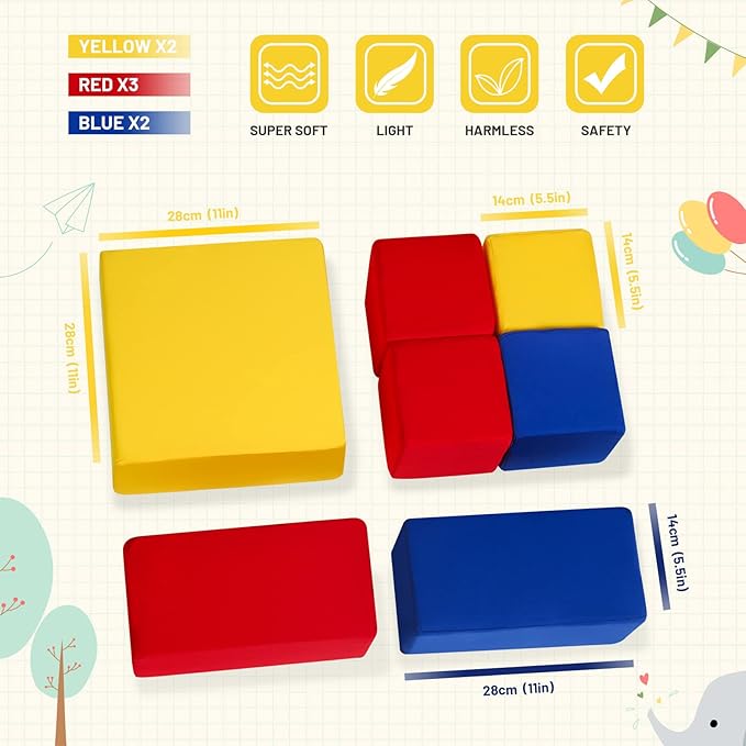 Foam Blocks for Toddlers, Soft Building Blocks for Toddlers Colorful Stacking Blocks for Kids - 7 Pieces