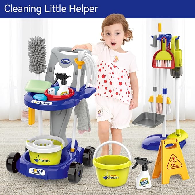 Toddler Cleaning Set，Kids Cleaning Toy Set，New 29-Piece Detachable Kids Cleaning Set for Toddlers - Pretend Play Educational Cleaning Carts (Blue)