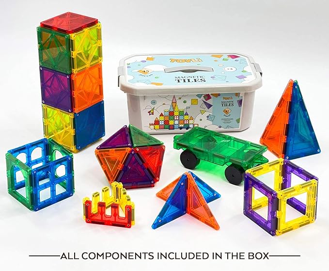 Magnetic Tiles Clear Colors Magnet Blocks for Kids Magnetic Tiles STEM Magnetic Blocks Connect Tiles Activities Magnetic Blocks for Toddlers Girls Boys Magnetic Toys