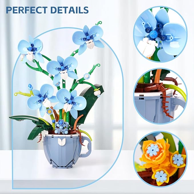 Ideas Blue Orchid Ideas Flowers Building Block Set，DIY Home Decoration Kit for Adults，Compatible with Lego Flowers Home Decor Gift for Mother's Day, Valentine Day, Birthday, Christmas Day - 567PCS
