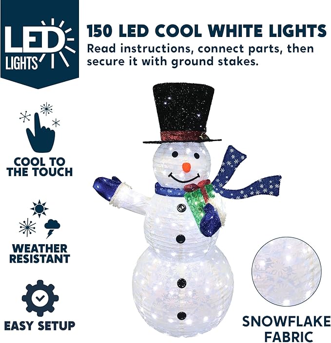 Joiedomi Snowman Christmas Outdoor Decoration, 150 LED Lighted Christmas Holiday Decorations, Collapsible Snowman Yard Lights Backyard Garden Lawn Xmas Decor, Blue Scarf